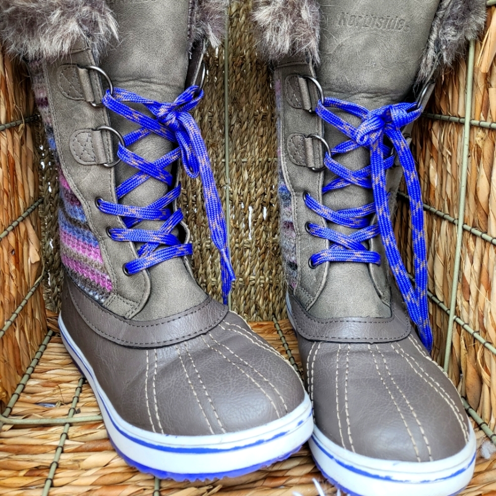 Northside Bishop Jr Waterproof boot, big girls size 3, grey/purple